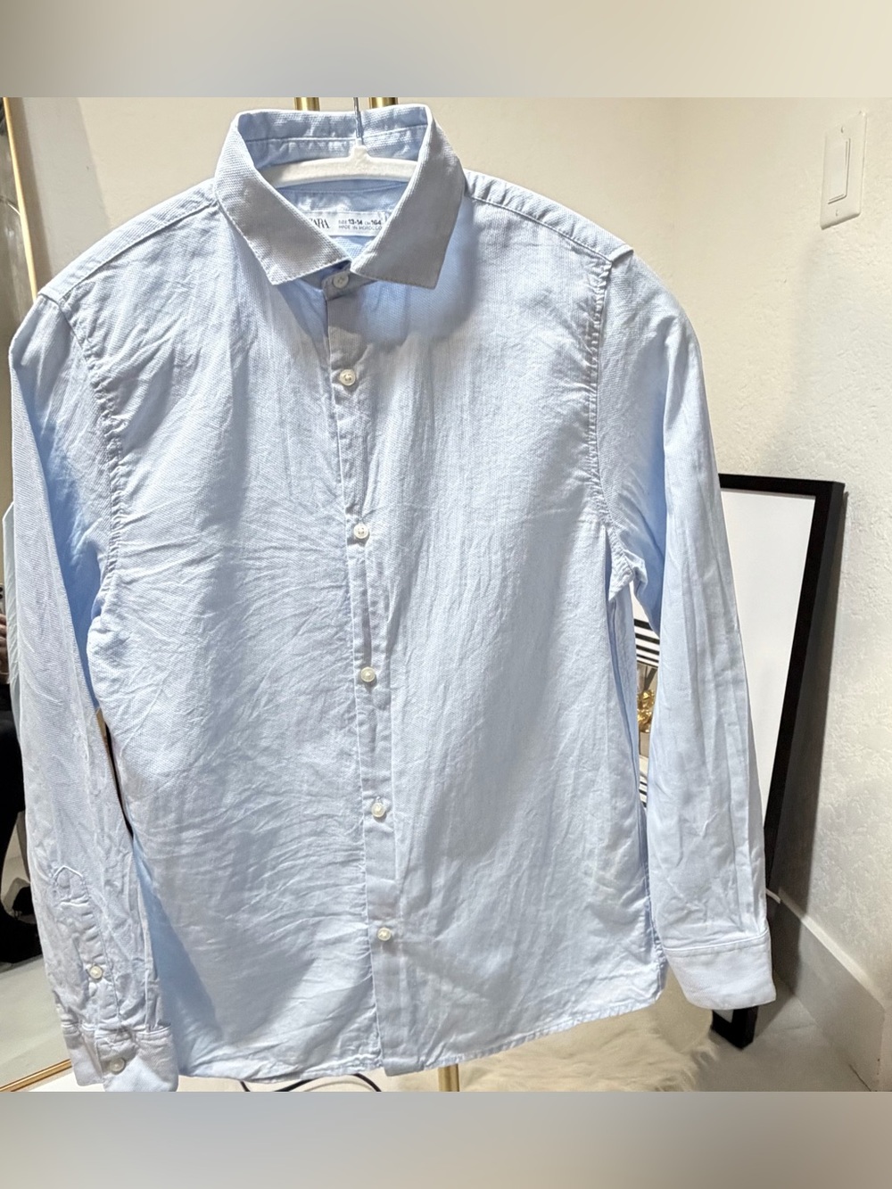 Zara Boys Light Blue Button Down Dress Shirt Size 13-14 Cotton 165/84 Excellent